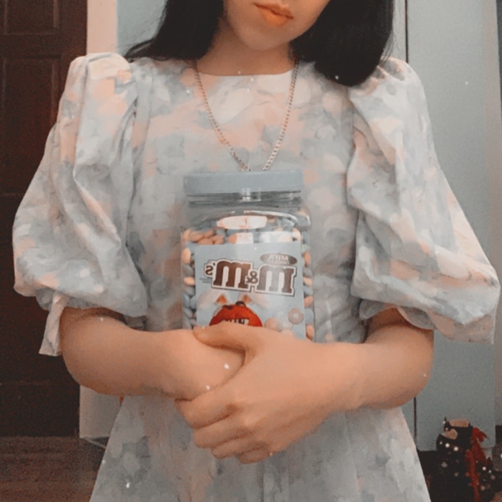 NEW! watercolor pastel dress puff sleeves midi